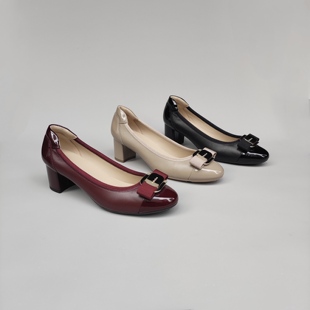 FEDERICA DI DONATO 羊皮圆头浅口金属扣蝴蝶结高跟鞋女 粗跟单鞋