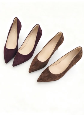 FEDERICA DI DONATO尖头鹿皮单鞋 小众气质名媛真皮细跟高跟鞋女