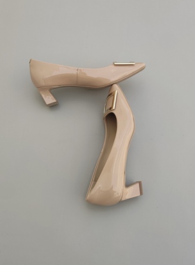 FEDERICA DI DONATO RV漆皮方扣方头中跟单鞋女 真皮粗跟高跟鞋