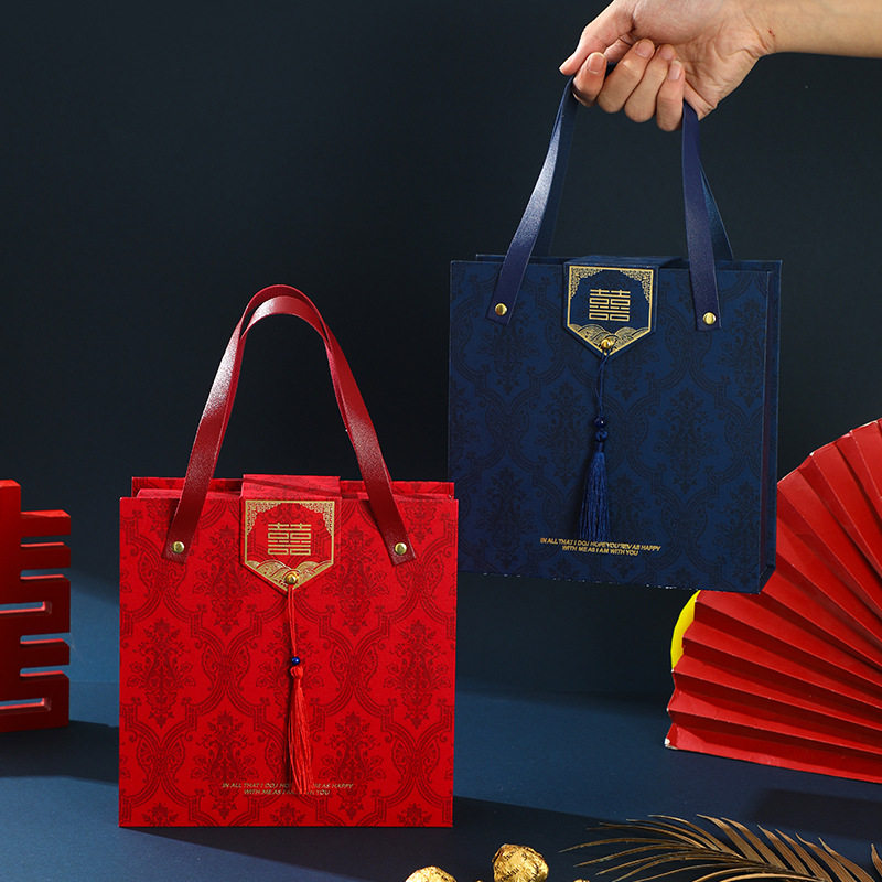 复古双喜高雅喜糖盒轻奢伴娘伴手礼盒婚宴回礼高级感硬纸空盒成品