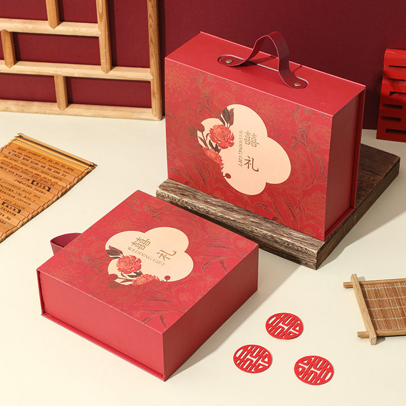 中式喜糖盒子伴娘伴手礼盒婚宴回礼婚庆喜糖包装盒免折磁吸翻盖