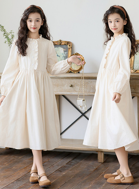 女童连衣裙2026春装新款中大童森系长袖裙子女孩中长款洋气公主裙