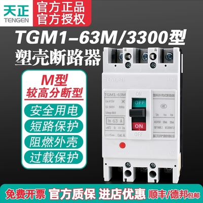 TENGEN天正TGM1-63M/3300 63A塑壳断路器 63A空气开关3P 380V