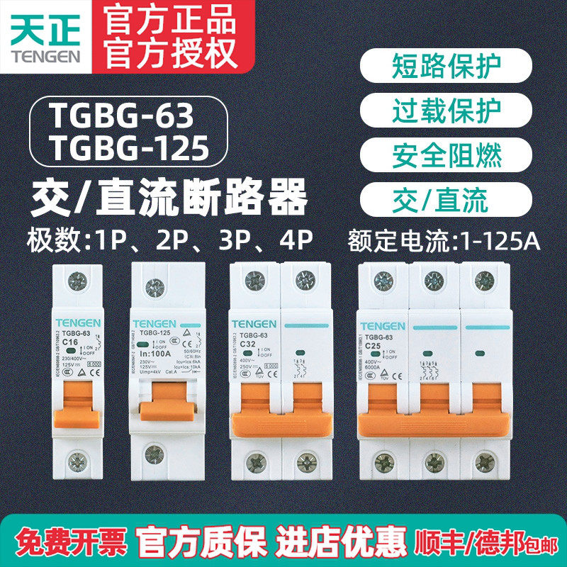 TENGEN天正TGBG交流直两用断路器1P2P3P空气开关DC32A63A100A光伏