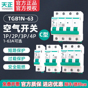 TENGEN天正TGB1N 63空气开关DZ47小型断路器1P2P3P32A电闸63A家用