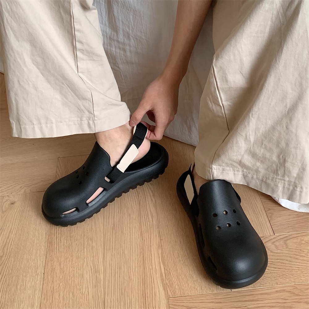 软底防滑休闲简约风百搭海边度假沙滩凉鞋男女夏季亲子包头洞洞鞋