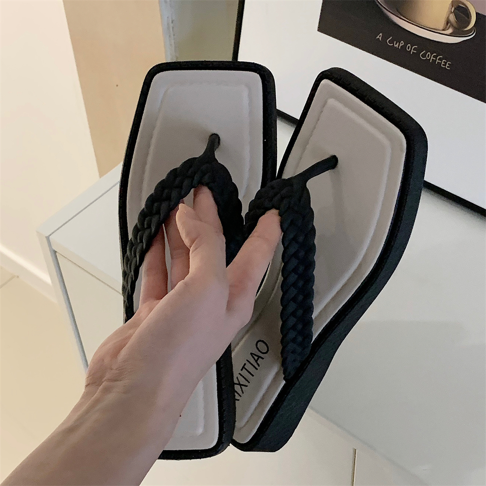 夏季时尚创意麻花辫防滑人字拖