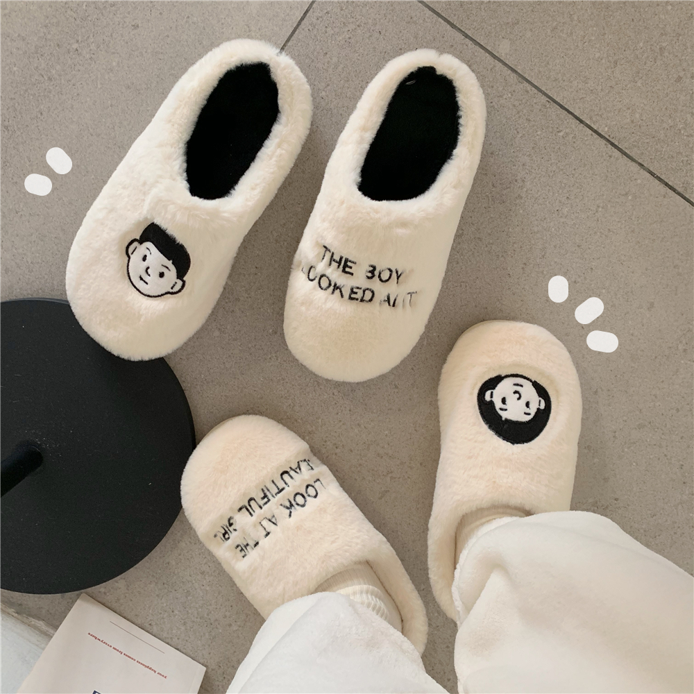 卡通毛绒月子ins风冬季棉拖鞋