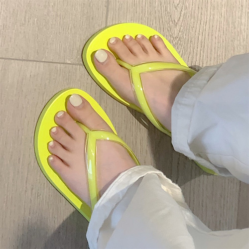 ins果冻纯色简约防滑软底人字拖