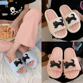 外穿舒适软底趣味黑色小猫凉拖鞋 女百搭夏季 拖鞋 日系创意条纹夏季