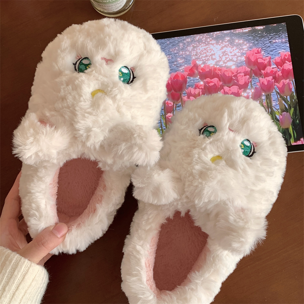 女冬包跟毛绒保暖可爱小猫棉拖鞋
