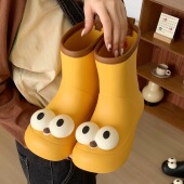 趣味可爱大眼睛亲子雨鞋 通用雨靴女 户外休闲防滑防水中筒拼色四季