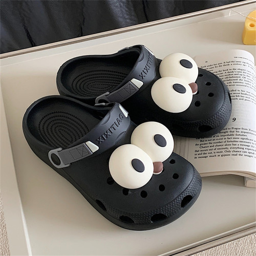 新款搞怪可爱大眼情侣沙滩洞洞鞋