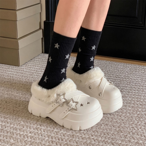 辣妹Y2K星星加绒洞洞棉鞋女