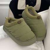 保暖加绒休闲防滑懒人半拖家居鞋 情侣棉拖鞋 男女时尚 简约束口冬季