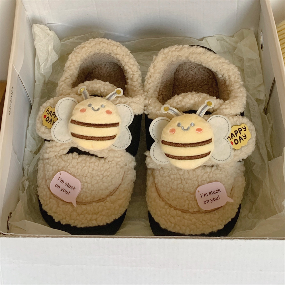 少女心可爱小蜜蜂亲子棉拖鞋女冬季外穿百搭防滑全包跟乐福豆豆鞋,女鞋,乐福鞋（豆豆鞋）,淘宝优惠券,粉丝福利购,淘宝优惠卷