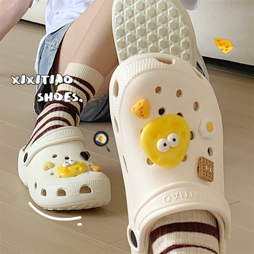 趣味可爱芝士奶酪休闲外穿凉拖鞋