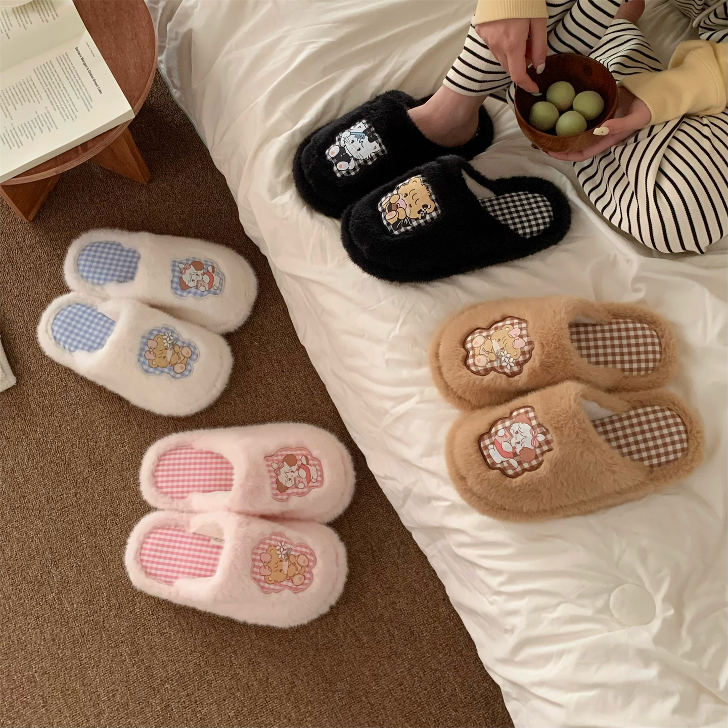 正版mikko联名格子棉拖鞋女冬