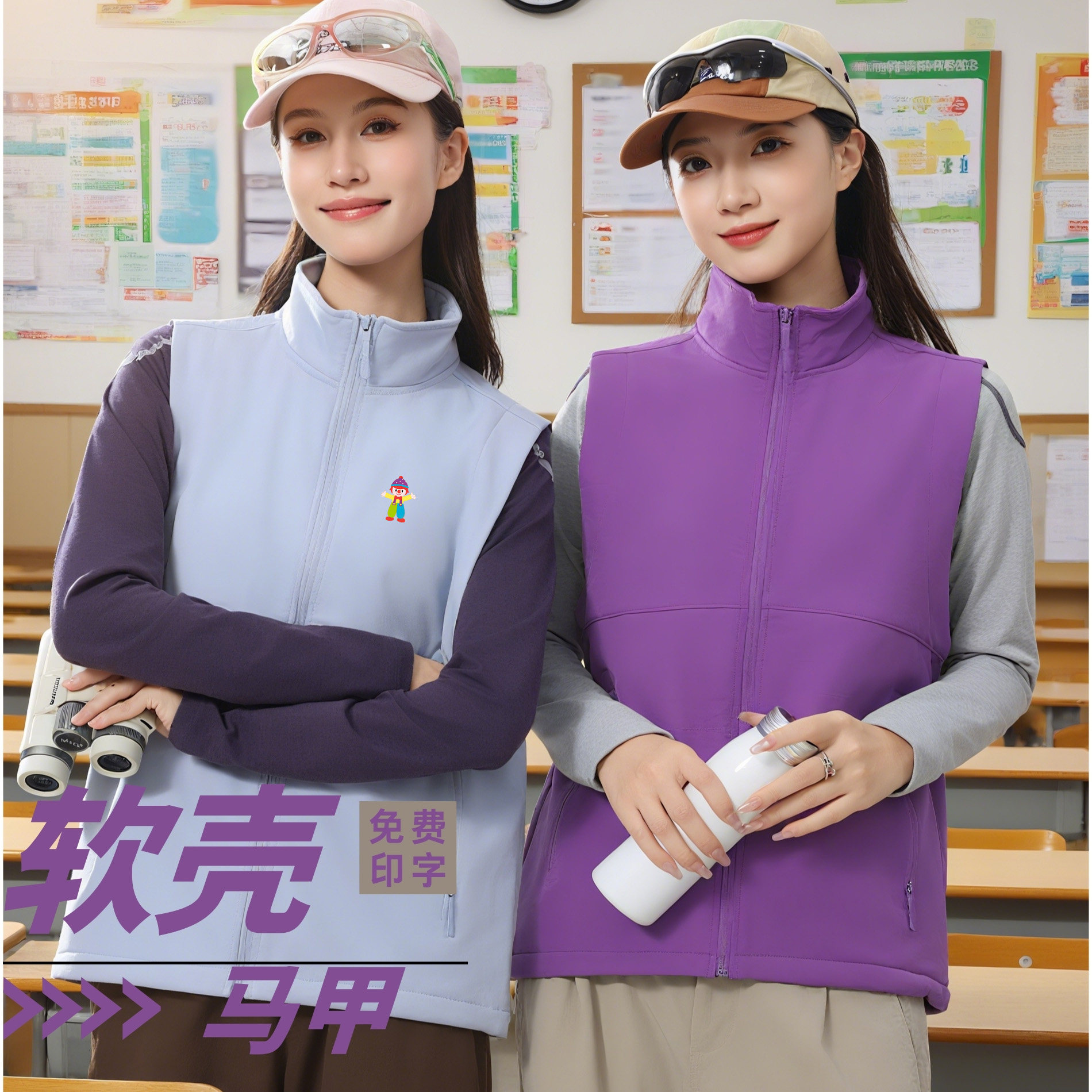 紫色软壳马甲定制印logo教培机构