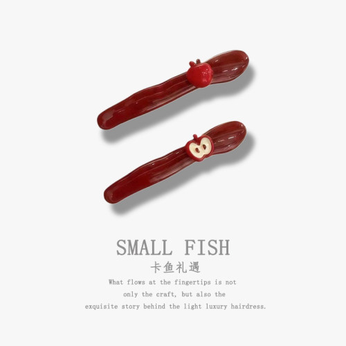 新款红苹果发夹女小众设计新款无痕刘海发夹侧边夹时尚百搭发饰