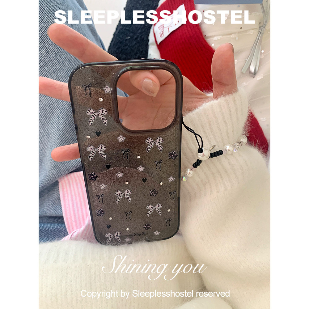失眠招待所 浪漫豹纹桃乐丝！ins风蝴蝶结透黑闪粉水钻适用苹果16promax手机壳挂绳iphone15/14钻石壳,3C数码配件,手机保护套/壳,淘宝优惠券,粉丝福利购,淘宝优惠卷