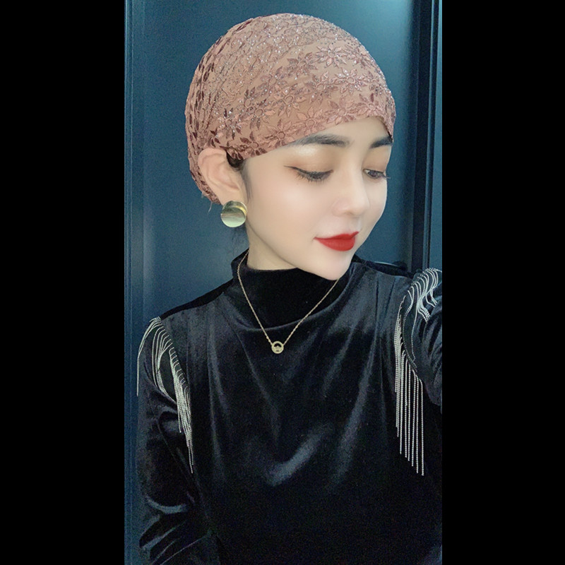 真丝烫钻包头帽子妈妈帽时尚套头遮发帽网红爆款弹力松紧纱巾帽女