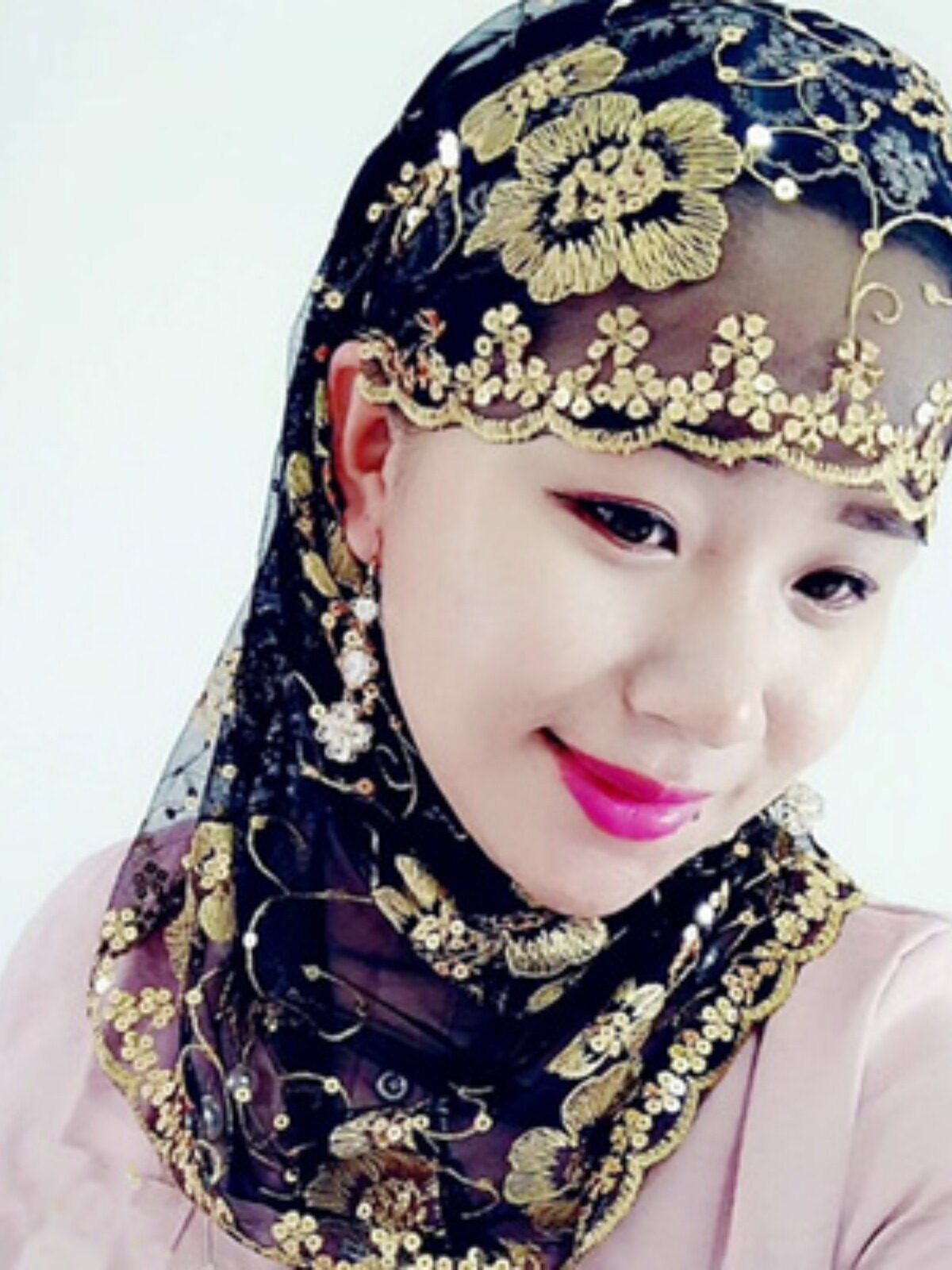 夏季新款民族风纱巾回头巾彩色绣花盖头中老年方便套头礼拜纱巾