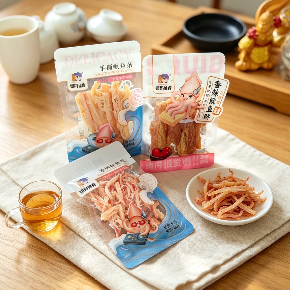 包邮 蝶岛渔香香辣鱿鱼条.香烤鱿鱼丝.手撕鱿鱼条共3款 休闲零食