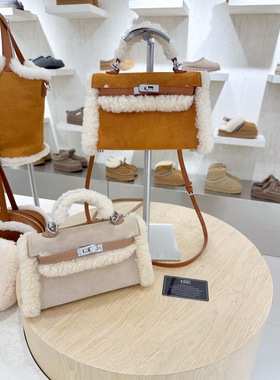 Ozlana25新款时尚百搭羊皮翻毛皮毛毛女包凯莉包Kelly包国内现货