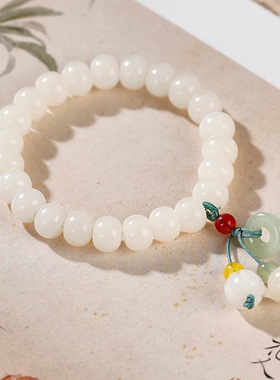 白玉菩提手串男女国风文玩佛珠盘玩单圈百搭闺蜜礼物