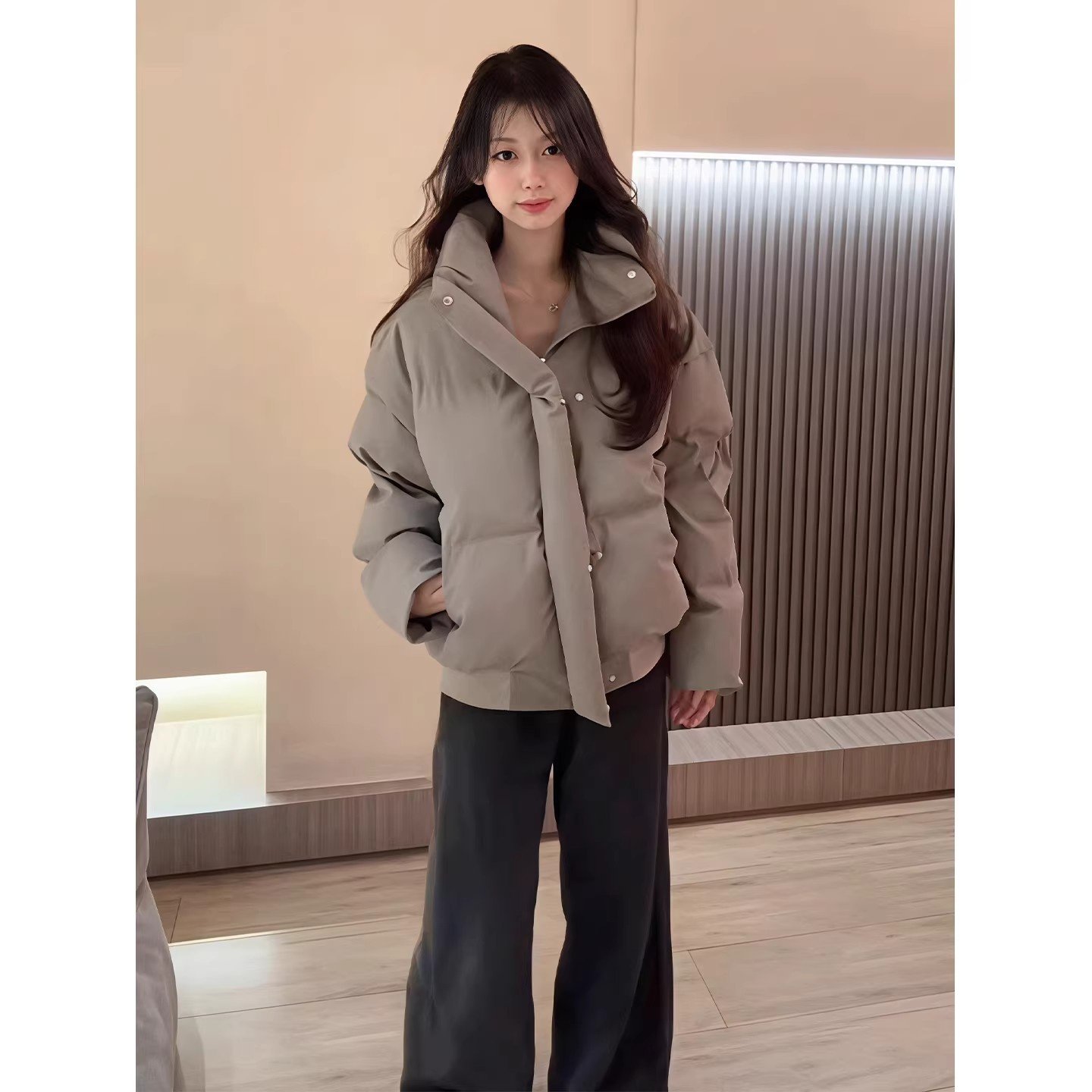 灰色短款羽绒棉服男女款冬季加厚保暖棉衣外套美式cleanfit面包服