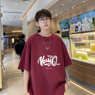 男生短袖t恤男夏季潮流宽松纯棉上衣青少年高中生体恤初中生衣服