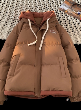 假两件连帽棉服男2025新款ovesize冬季加厚青少年情侣晋江棉衣