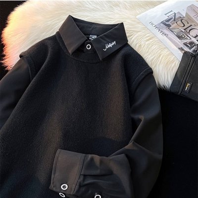假两件毛衣男冬季加绒内搭打底衫