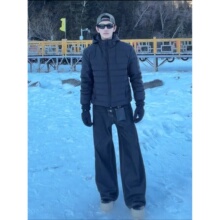 黑色90绒轻薄排骨羽绒服男款冬季加厚保暖美式连帽外套青少年棉衣