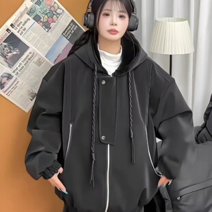 高级感座山雕外套连帽短款 冬季 皮衣潮 黑色PU皮夹克棉服男女款 美式