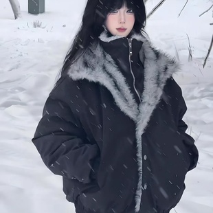 假两件加绒棉服男女款冬季双层座山雕短款外套高级感立领保暖棉衣