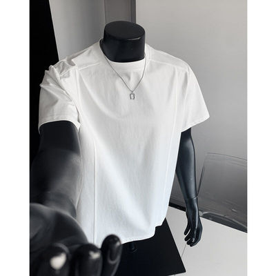 【HMNStudio】白色正肩短袖男夏季速干解构t恤美式小领口情侣半袖