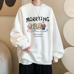 圆领卫衣男chic港风卡通印花上衣青少年长袖打底衫男装休闲衣服潮