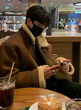 皮毛一体羊羔毛外套男加厚棉服