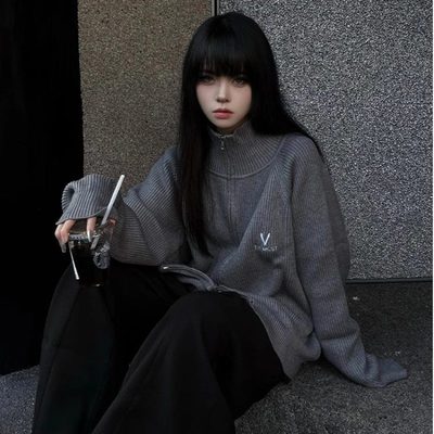 Feellonely美式潮牌高街立领开衫毛衣男女高级感情侣针织衫外套