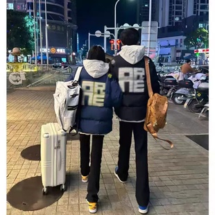 高街情侣外套 加厚白鸭绒羽绒服美式 字母刺绣飞行羽绒棉服男款 冬季