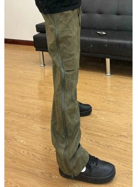 军绿色f2ocus条纹织带休闲裤男2025新款小众设计感直筒运动卫裤