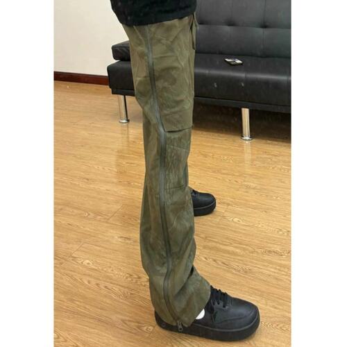 军绿色f2ocus条纹织带休闲裤男