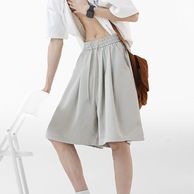 灰绿色冰丝凉感过膝西装短裤男裤夏季薄款外穿速干休闲五分西裤