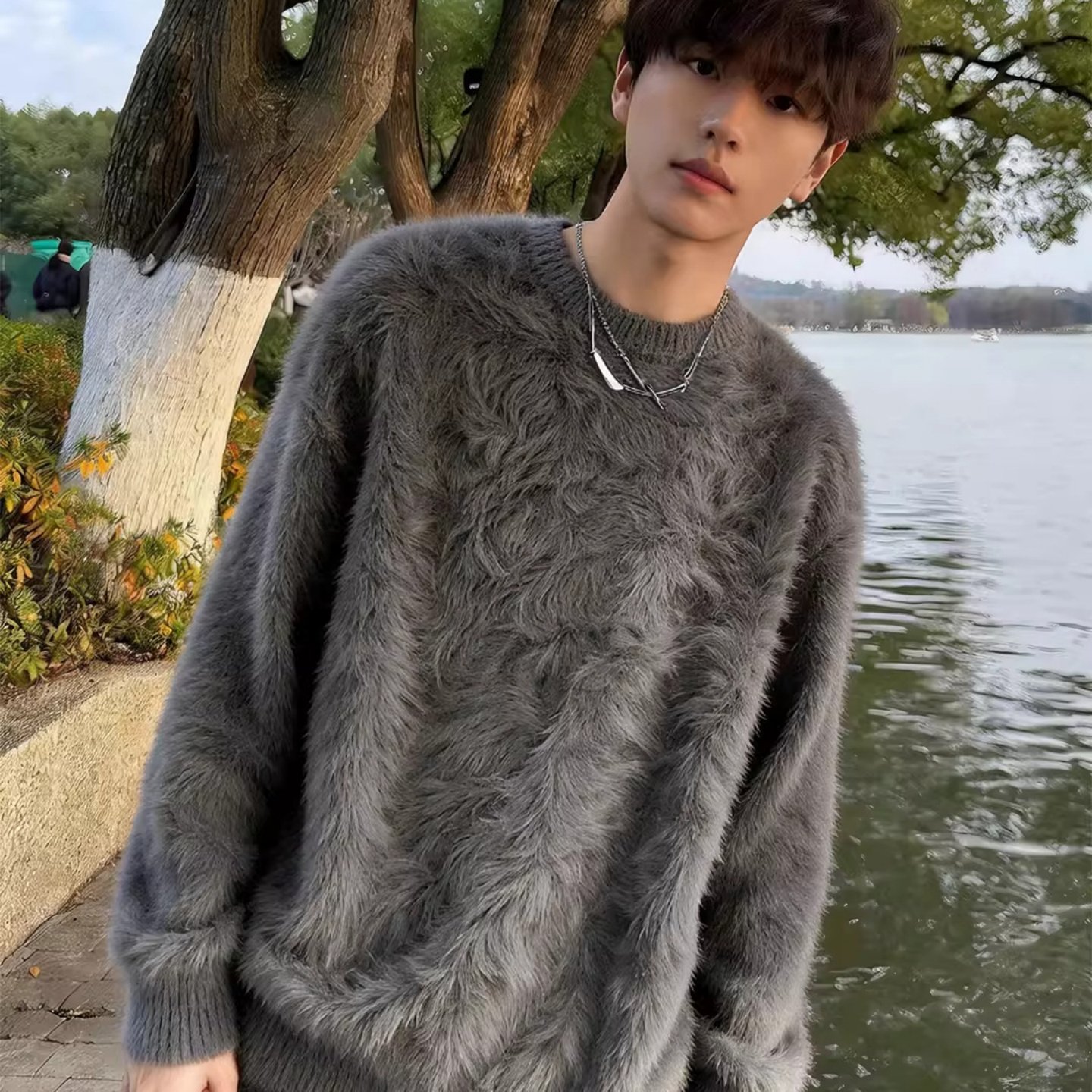 深灰色马海毛水貂绒毛衣男款冬季少年感内搭线衣慵懒风针织打底衫,男装,针织衫/毛衣,淘宝优惠券,粉丝福利购,淘宝优惠卷