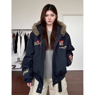 【全场五折】刺绣徽章连帽棉服潮