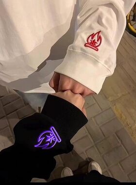 burnin小火苗火焰刺绣卫衣男2025新款重磅长袖t恤情侣内搭打底衫