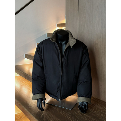 oclin千鸟格哈灵顿短款棉服男