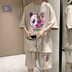 ZT20*P48美式华夫格套装男夏季潮牌T恤短袖ins宽松大码运动两件套图片